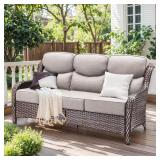 MoonLuxe 3-Seat Brown PE Wicker Outdoor Couch