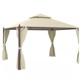 Beige Outdoor Gazebo with Privacy Curtains