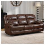 EBELLO Genuine Leather 3-Seater Sofa Brown
