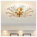 31.5 in. 5-Light Gold Crystal Semi-Flush