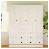 White Wood Armoire with 4 Shutter Doors