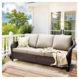 3-Seat Brown Wicker Outdoor Couch