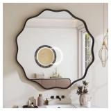 36 in. Round Black Wave-Edge Vanity Mirror