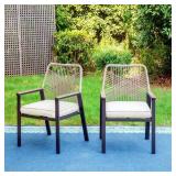Black Metal Woven Rope Patio Chair (2-Pack)