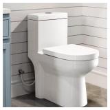 One-Piece Dual-Flush Round Toilet, White