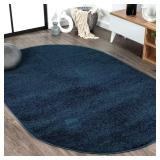 Haze Solid Low-Pile Navy Rug 4x6 Oval