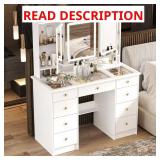 (NO Vanity) White Makeup Vanity Desk: 9 Drawers