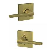 Latitude Satin Brass Door Handle with Trim