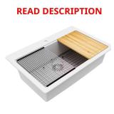 (Damaged Cracked Corner) 33 in. White Granite Sin