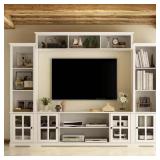 White Wood TV Stand for 75" TV *MAY BE MISSING BO