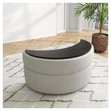 Gray Chenille Half-Crescent Ottoman