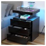 3-Drawer Nightstand w/ Charging & LED
