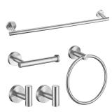 Brushed Nickel Bath Hardware Set: Bar, Hooks