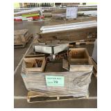 Cart wheels,metal brackets, unopened boxes