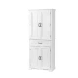 White Linen Cabinet with Doors and Drawer