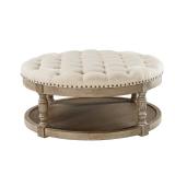 Enipeus Linen Ottoman with Wood Legs