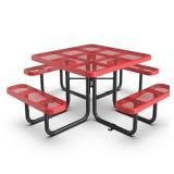Red Square Steel Picnic Table w/Umbrella Hole, le