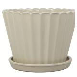 Fluted Scallop Ceramic Planter, Cream
