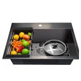 AKDY Matte Black 25x22 Sink with Faucet