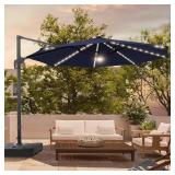 11 ft Solar LED Cantilever Umbrella (Navy)