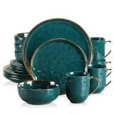 Dark Green Golden Edge Stoneware Set for 4