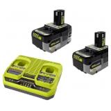 RYOBI 18V Dual Port Charger + 6.0Ah (2-Pack)