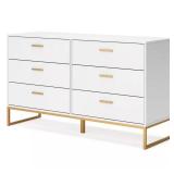 Socalle White/Brown 6-Drawer Dresser 59", Damaged