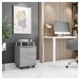 Gray Rolling File Cabinet with Glass Top