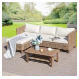 Brown 3-Piece Wood Outdoor Wicker Conversation Se