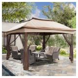 11 ft x 11 ft Beige Steel Gazebo with Netting
