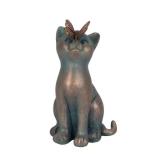 Green Resin Cat Garden Statue with Butterfly