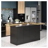 Black Wood 77.3in Kitchen Island