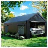 12 ft x 20 ft Heavy-Duty Carport, Door, Black