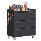 Rolling Metal Storage Cabinet 3-Drawer BLACK