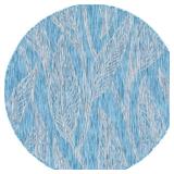 Outdoor Leaf Aqua Blue 4 ft. Round Area Rug