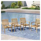 PHI VILLA Brown Acacia Wood Dining Chairs (4)