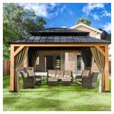 Wood Grain Aluminum Gazebo with Netting