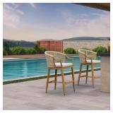 Modern Boho Metal Bar Stool Chairs, Teak (2)