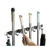Gray Broom Holder Wall Mount Mop Organizer