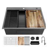 27-in Drop-In Sink with Black Faucet
