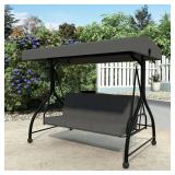 3-Person Metal Patio Swing with Canopy, Gray