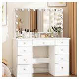 White Vanity Desk with 9 Drawers & 3 Mirrors *Box