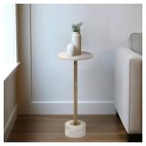 10 in. White/Gold Circle Marble Accent Table