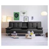 Black 66 in. Faux Leather Futon Sofa Bed