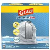Glad ForceFlex 20 Gal Gray Trash Bags, 80 ct