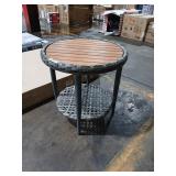 Round Wicker End Table With Wooden Top