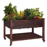 Brown Wooden Raised Garden Bed with Wheels