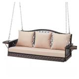 Brown Rattan Porch Swing, 3-Seat Chair