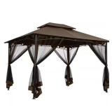 Brown Outdoor Metal Gazebo with Netting