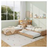 Natural Yellow Wood L-shaped Twin Bed